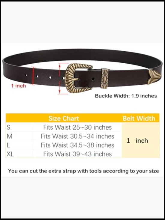 Leather Belt with Gold Buckle Western Style Adjustable Holes main image 7